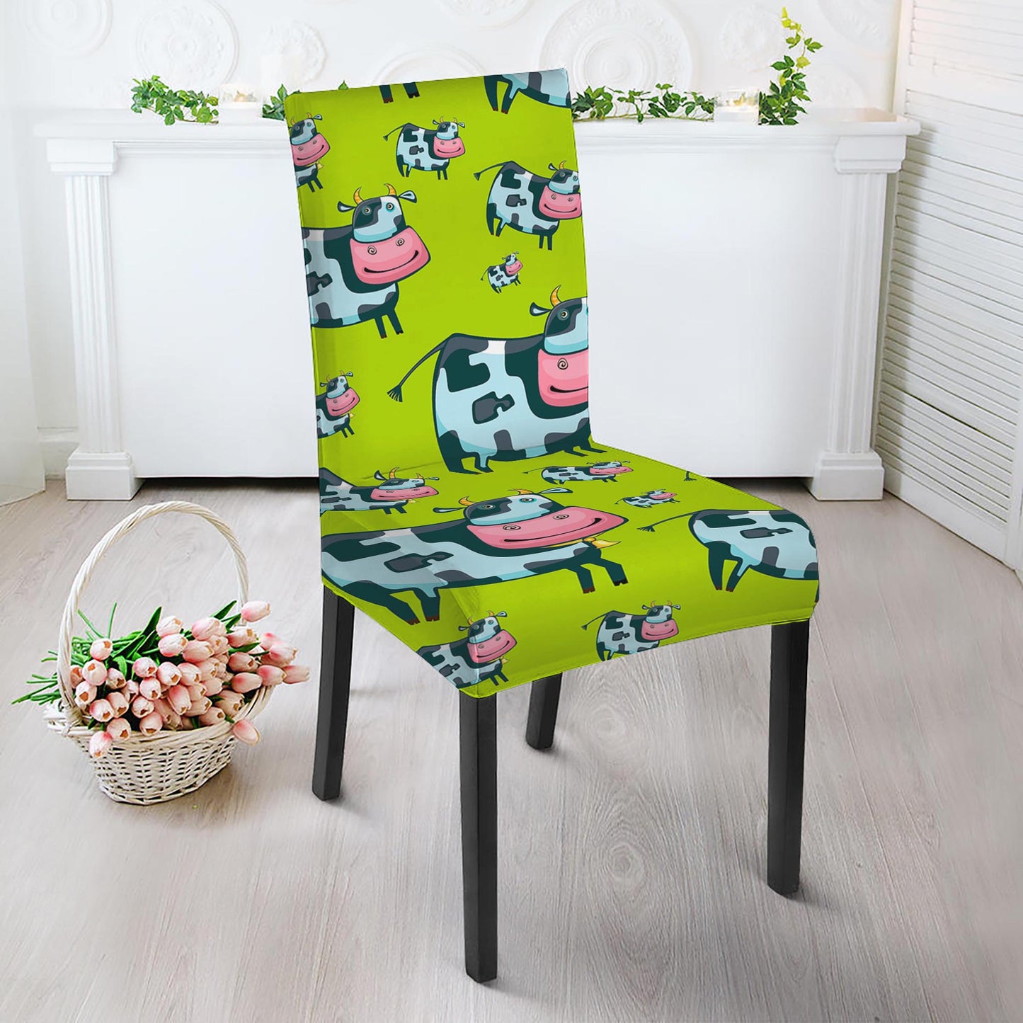Cartoon Smiley Cow Pattern Print Dining Chair Slipcover
