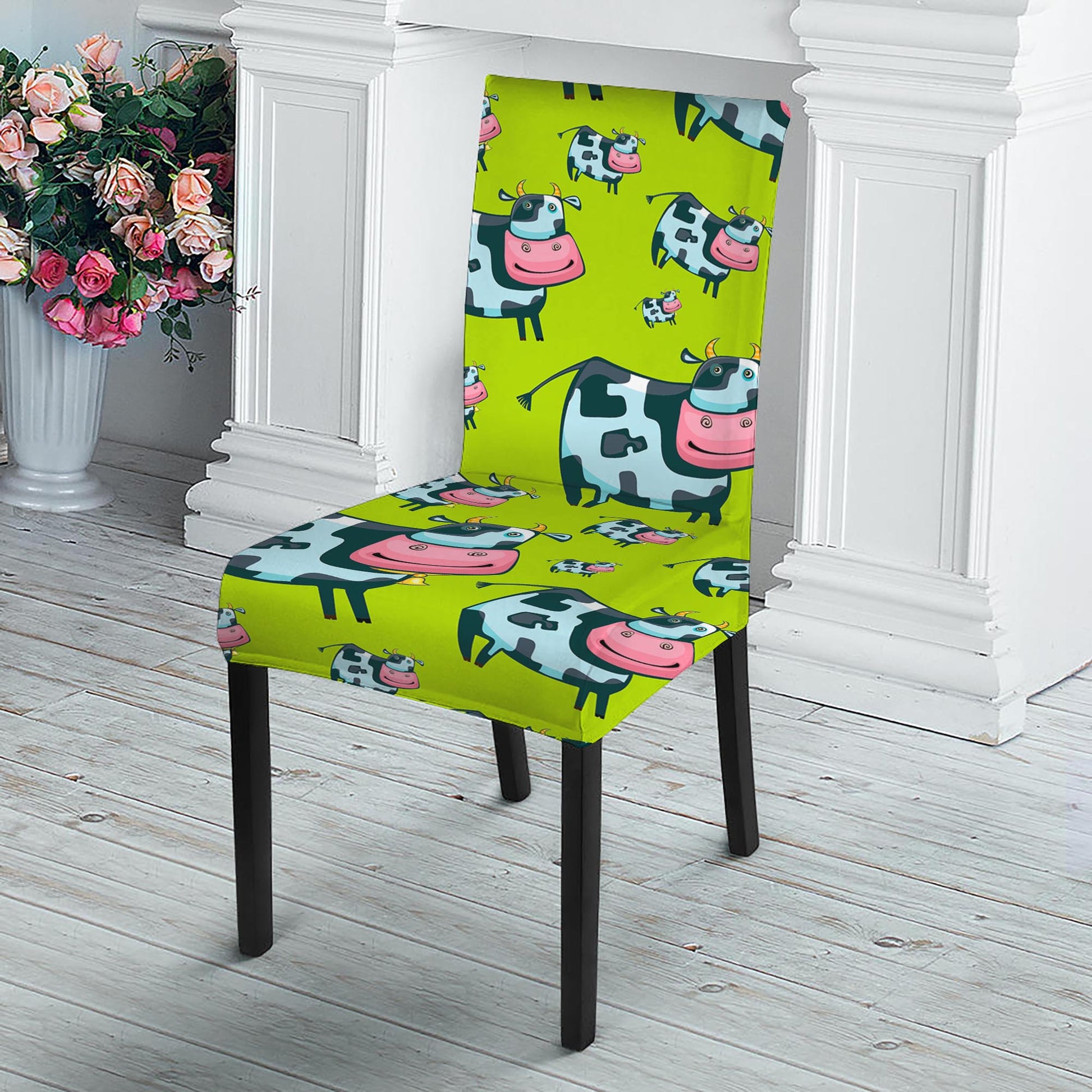 Cartoon Smiley Cow Pattern Print Dining Chair Slipcover