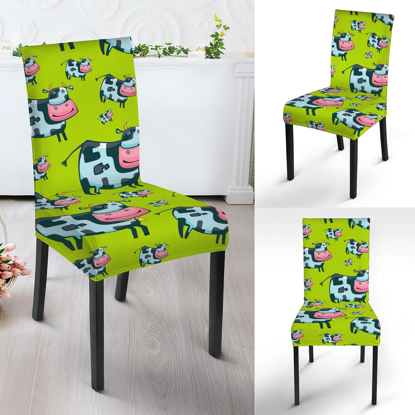 Cartoon Smiley Cow Pattern Print Dining Chair Slipcover
