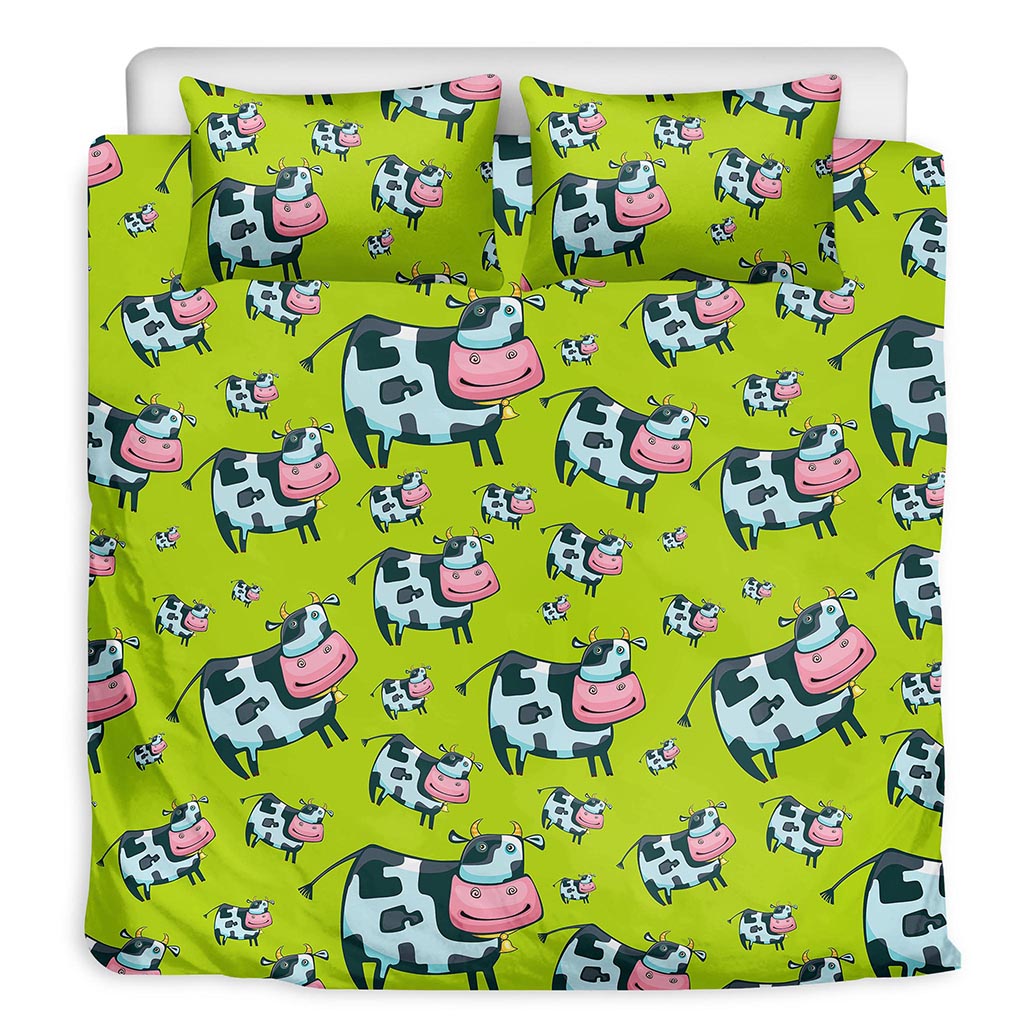 Cartoon Smiley Cow Pattern Print Duvet Cover Bedding Set