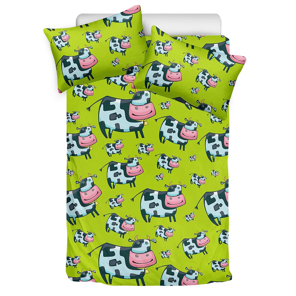 Cartoon Smiley Cow Pattern Print Duvet Cover Bedding Set