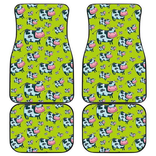 Cartoon Smiley Cow Pattern Print Front and Back Car Floor Mats