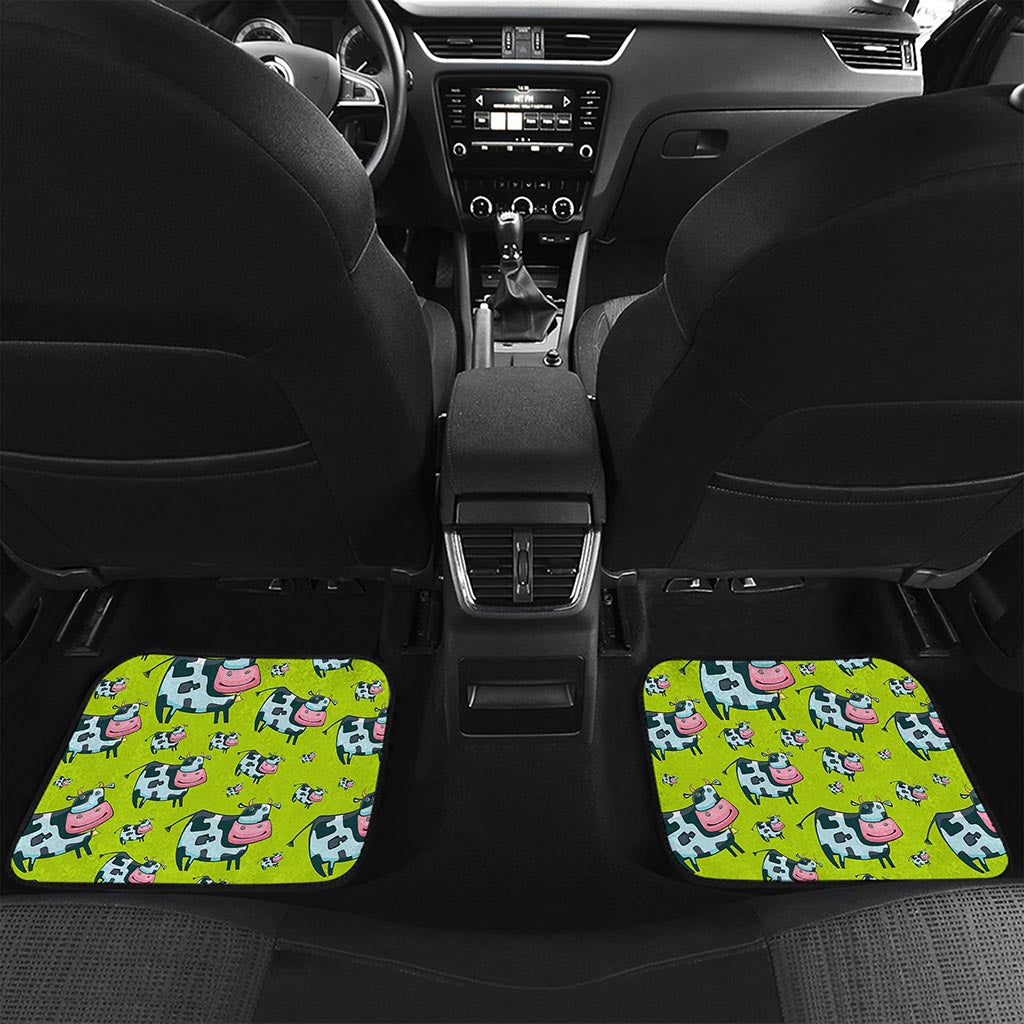 Cartoon Smiley Cow Pattern Print Front and Back Car Floor Mats