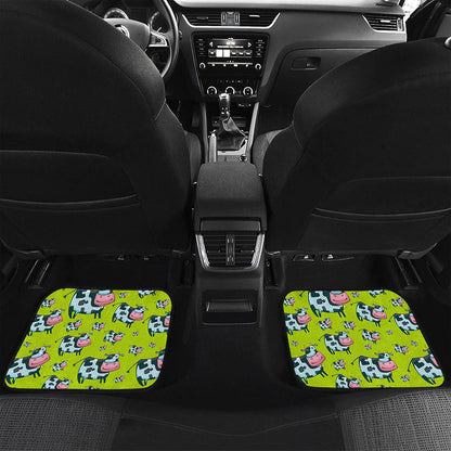 Cartoon Smiley Cow Pattern Print Front and Back Car Floor Mats