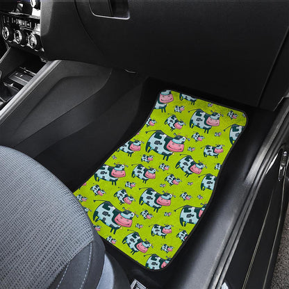 Cartoon Smiley Cow Pattern Print Front and Back Car Floor Mats