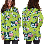 Cartoon Smiley Cow Pattern Print Hoodie Dress GearFrost