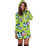 Cartoon Smiley Cow Pattern Print Hoodie Dress GearFrost