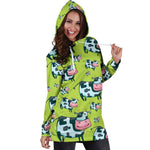 Cartoon Smiley Cow Pattern Print Hoodie Dress GearFrost