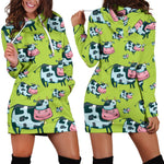 Cartoon Smiley Cow Pattern Print Hoodie Dress GearFrost