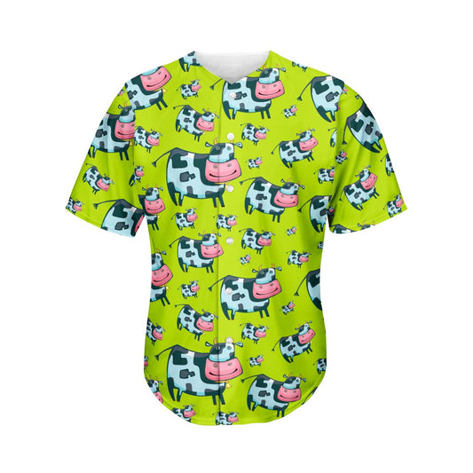 Cartoon Smiley Cow Pattern Print Men's Baseball Jersey