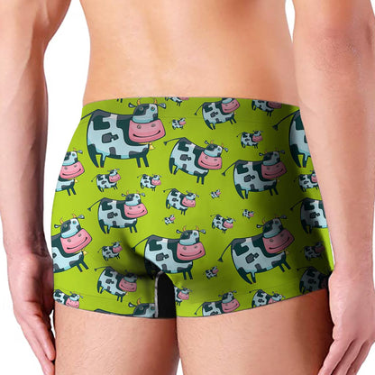 Cartoon Smiley Cow Pattern Print Men's Boxer Briefs