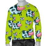 Cartoon Smiley Cow Pattern Print Men's Crewneck Sweatshirt GearFrost