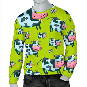 Cartoon Smiley Cow Pattern Print Men's Crewneck Sweatshirt GearFrost