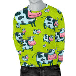 Cartoon Smiley Cow Pattern Print Men's Crewneck Sweatshirt GearFrost