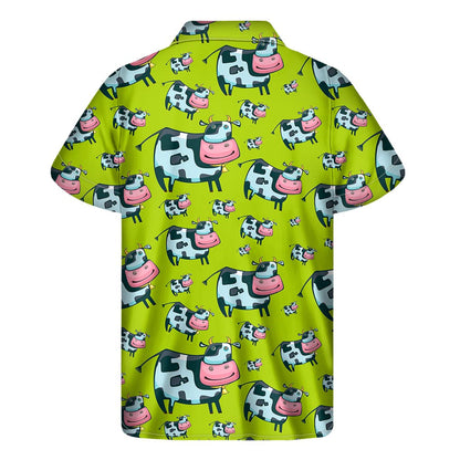 Cartoon Smiley Cow Pattern Print Men's Short Sleeve Shirt