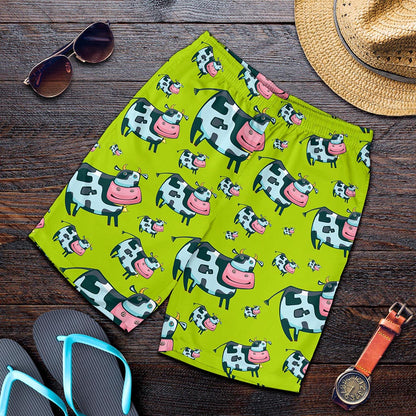 Cartoon Smiley Cow Pattern Print Men's Shorts