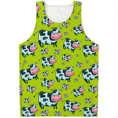 Cartoon Smiley Cow Pattern Print Men's Tank Top