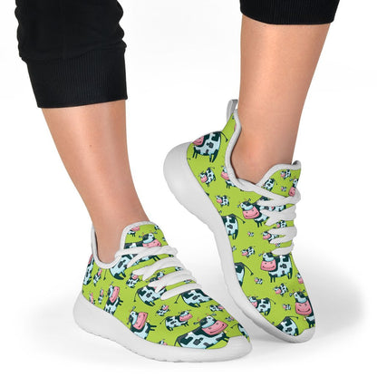 Cartoon Smiley Cow Pattern Print Mesh Knit Shoes GearFrost