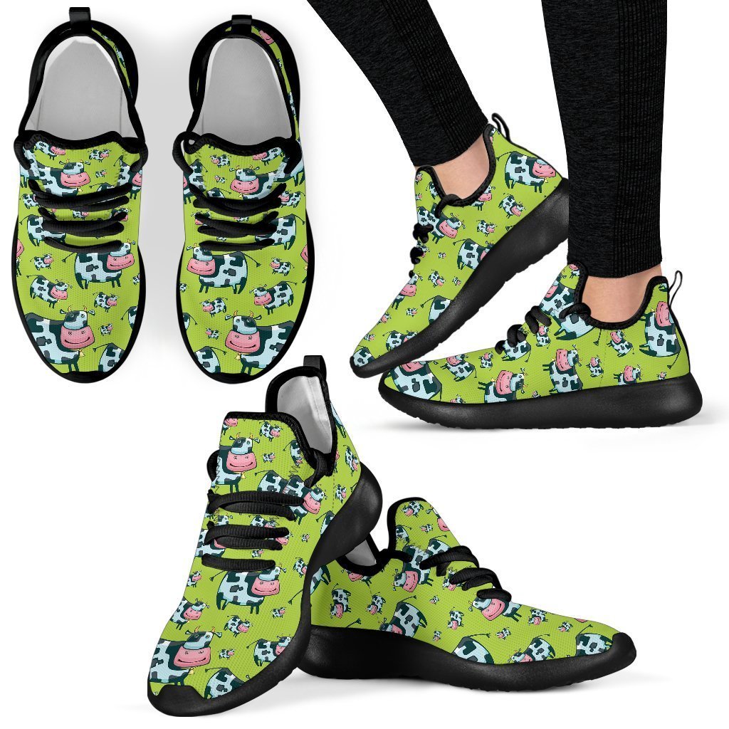 Cartoon Smiley Cow Pattern Print Mesh Knit Shoes GearFrost