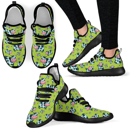 Cartoon Smiley Cow Pattern Print Mesh Knit Shoes GearFrost