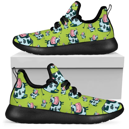 Cartoon Smiley Cow Pattern Print Mesh Knit Shoes GearFrost