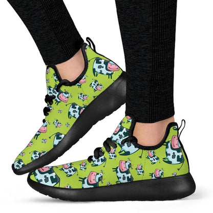 Cartoon Smiley Cow Pattern Print Mesh Knit Shoes GearFrost