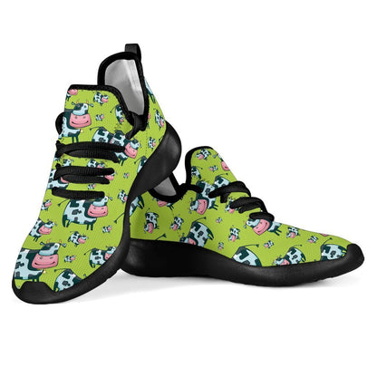 Cartoon Smiley Cow Pattern Print Mesh Knit Shoes GearFrost