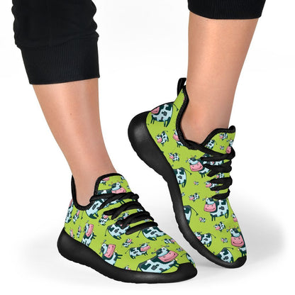 Cartoon Smiley Cow Pattern Print Mesh Knit Shoes GearFrost