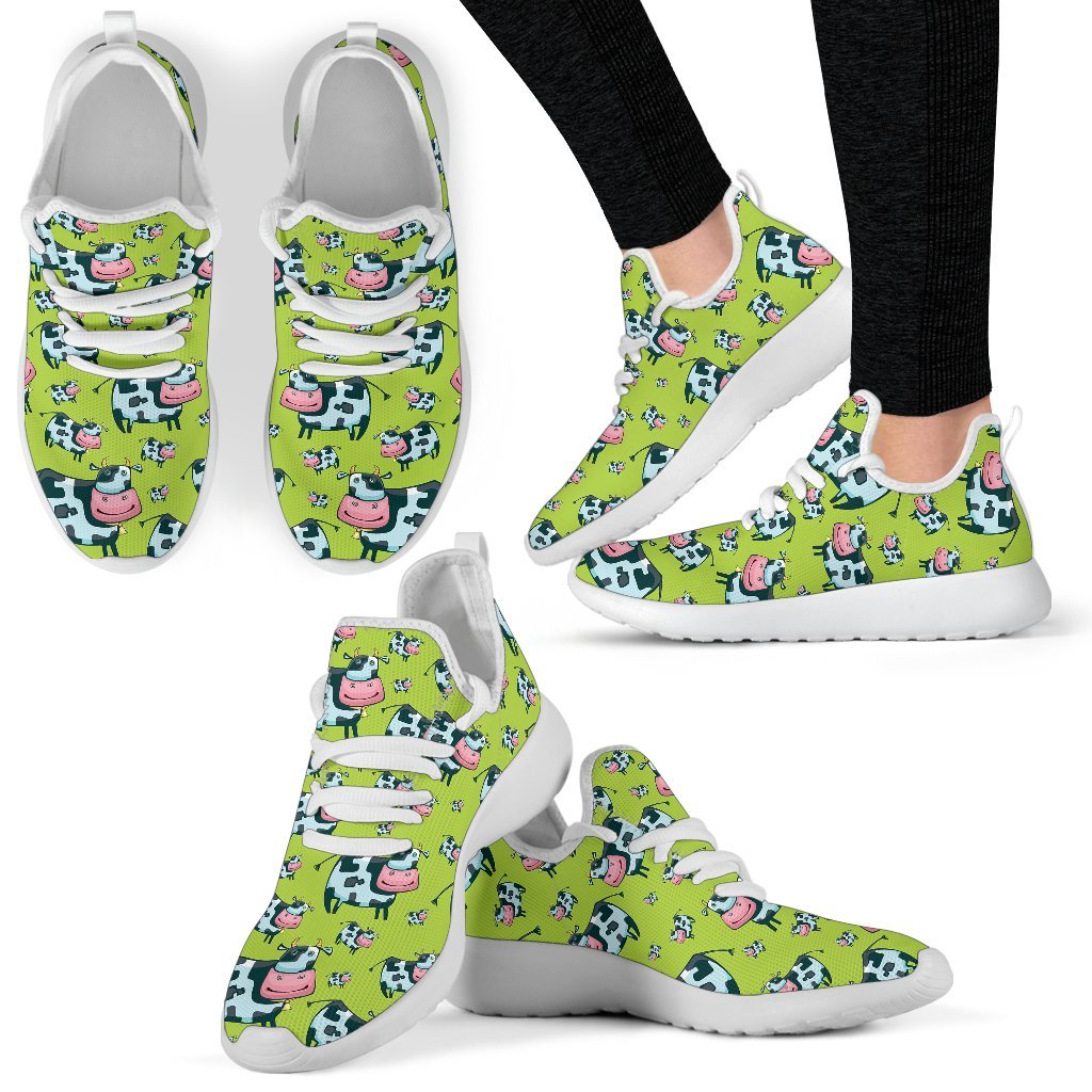 Cartoon Smiley Cow Pattern Print Mesh Knit Shoes GearFrost
