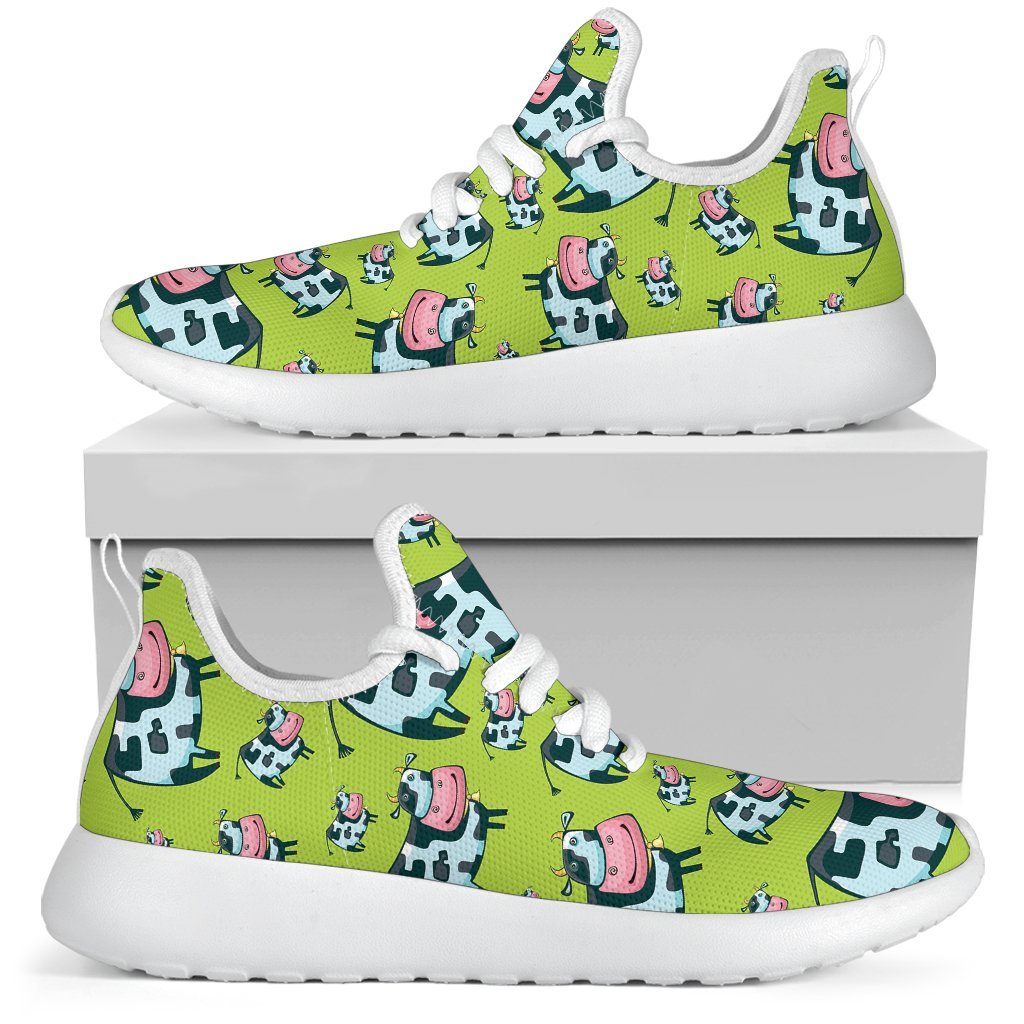 Cartoon Smiley Cow Pattern Print Mesh Knit Shoes GearFrost