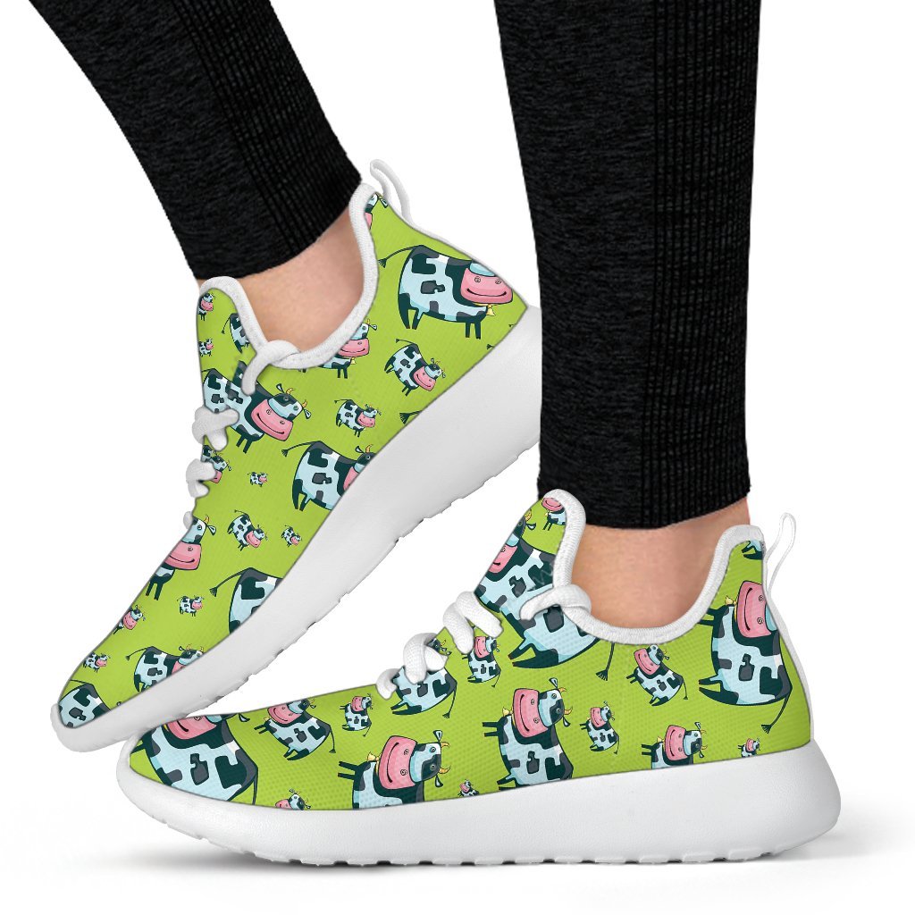 Cartoon Smiley Cow Pattern Print Mesh Knit Shoes GearFrost