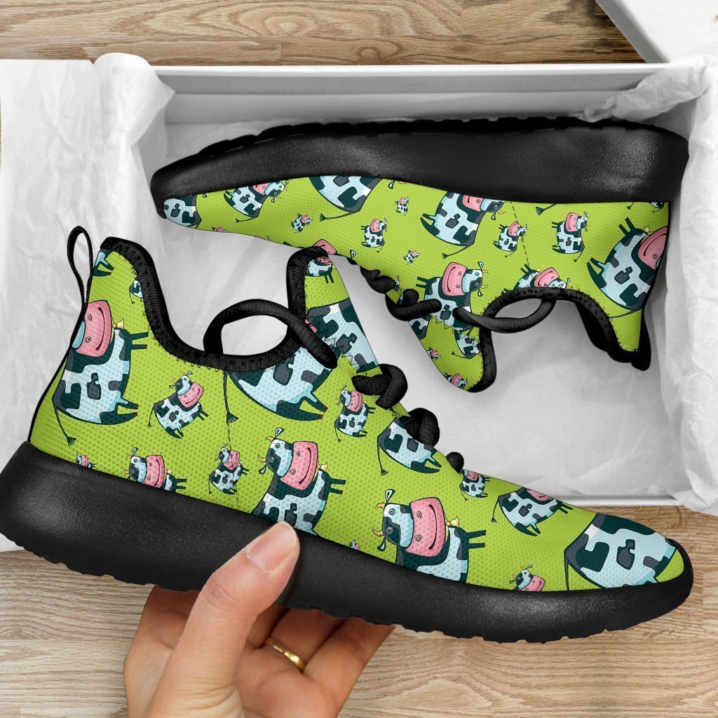 Cartoon Smiley Cow Pattern Print Mesh Knit Shoes GearFrost