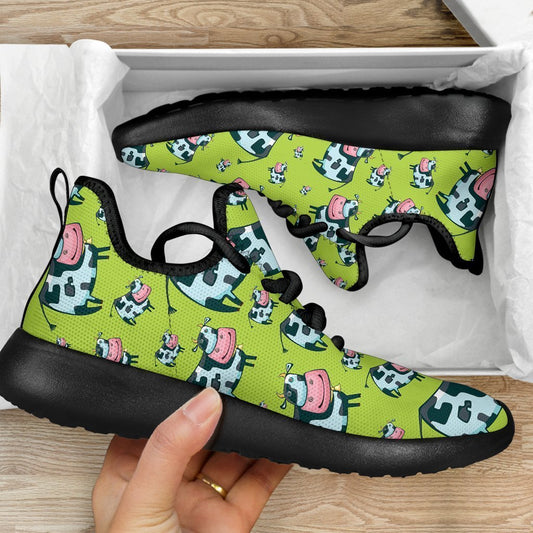 Cartoon Smiley Cow Pattern Print Mesh Knit Shoes GearFrost
