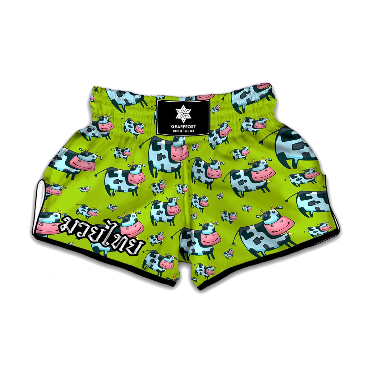 Cartoon Smiley Cow Pattern Print Muay Thai Boxing Shorts