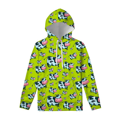 Cartoon Smiley Cow Pattern Print Pullover Hoodie