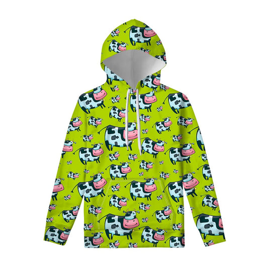 Cartoon Smiley Cow Pattern Print Pullover Hoodie