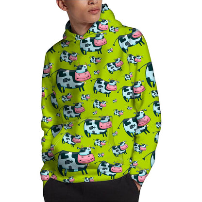 Cartoon Smiley Cow Pattern Print Pullover Hoodie