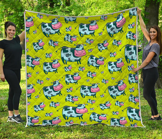 Cartoon Smiley Cow Pattern Print Quilt
