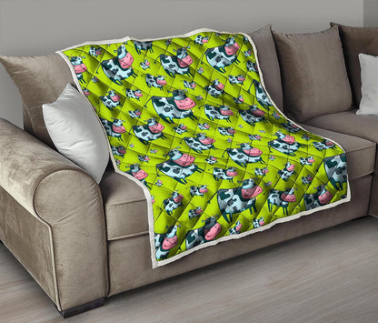 Cartoon Smiley Cow Pattern Print Quilt