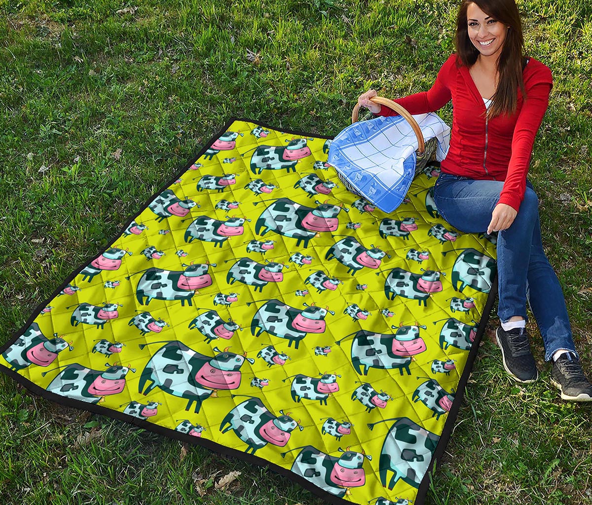 Cartoon Smiley Cow Pattern Print Quilt