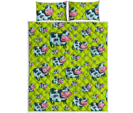 Cartoon Smiley Cow Pattern Print Quilt Bed Set