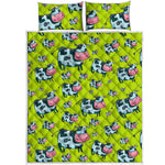 Cartoon Smiley Cow Pattern Print Quilt Bed Set