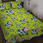 Cartoon Smiley Cow Pattern Print Quilt Bed Set