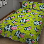 Cartoon Smiley Cow Pattern Print Quilt Bed Set