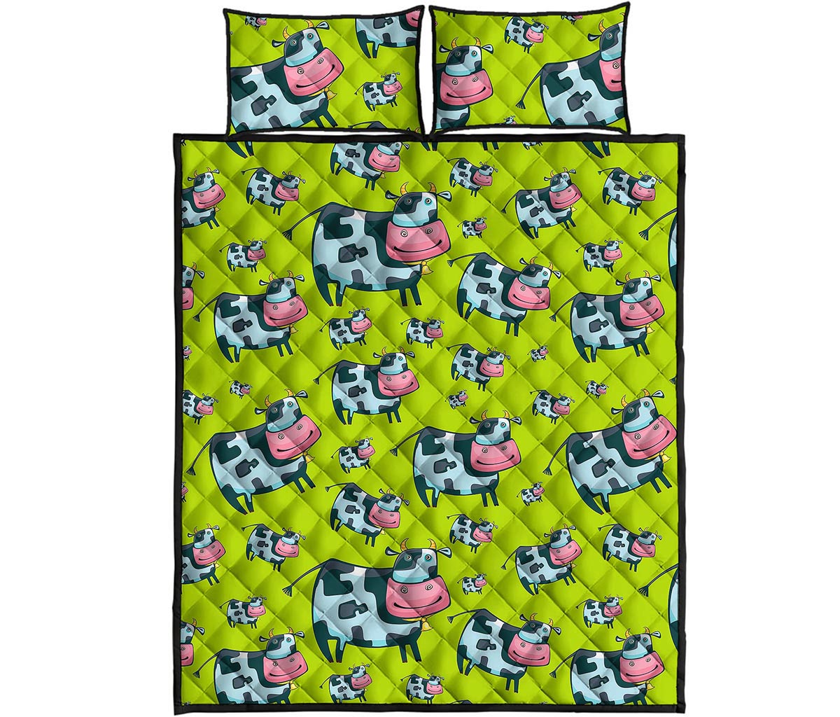 Cartoon Smiley Cow Pattern Print Quilt Bed Set