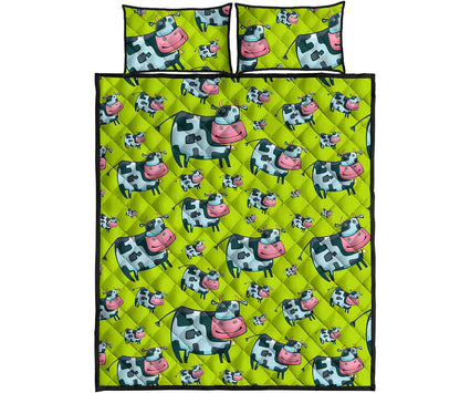 Cartoon Smiley Cow Pattern Print Quilt Bed Set
