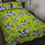 Cartoon Smiley Cow Pattern Print Quilt Bed Set