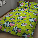 Cartoon Smiley Cow Pattern Print Quilt Bed Set