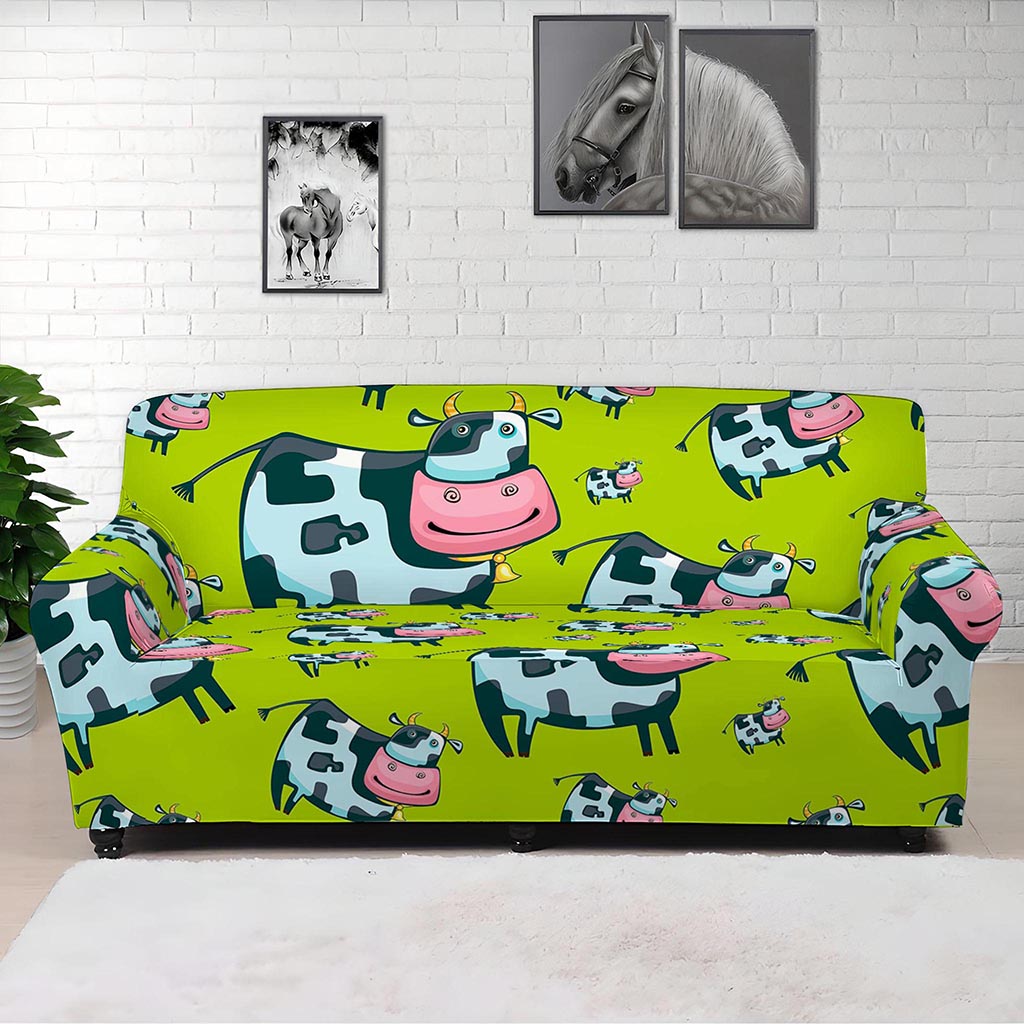 Cartoon Smiley Cow Pattern Print Sofa Cover