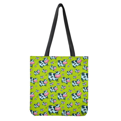 Cartoon Smiley Cow Pattern Print Tote Bag